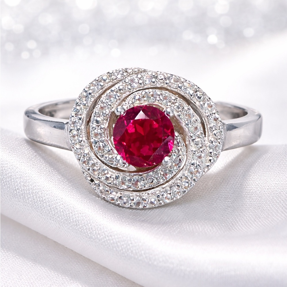 .925 Solid Sterling Silver Rhodium Plated CZ July Birthstone Ring Size 11